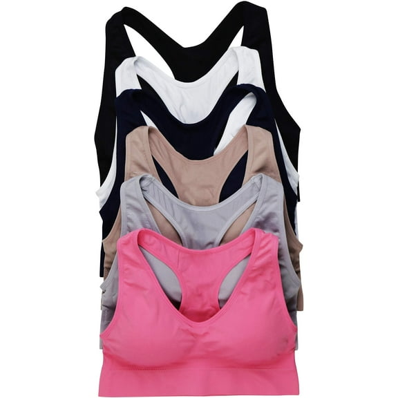 ToBeInStyle Women's Padded Razorback Supportive Stretch Sports Bras - Pack of 6