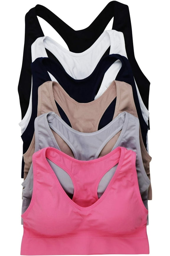 Women's Padded Razorback Supportive Stretch Sports Bras - Pack of 6