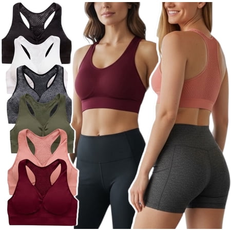 ToBeInStyle Womens Pack of 6 Comfortable and Supportive Racerback Sports Bras