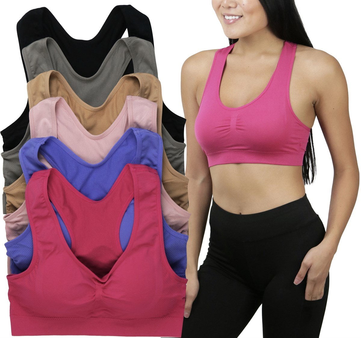 ToBeInStyle Womens Pack Of 6 Comfortable And Supportive Racerback Sports  Bras