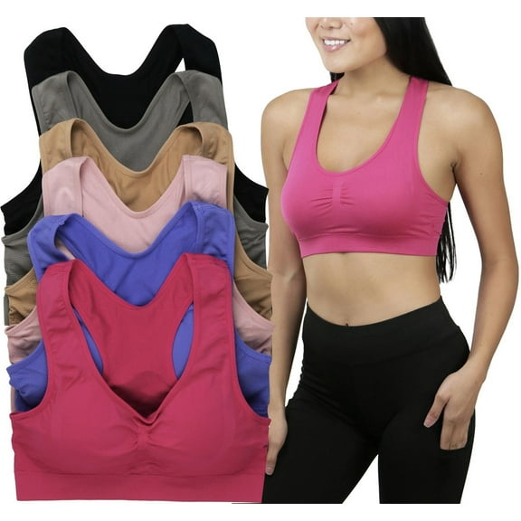 ToBeInStyle Womens Pack of 6 Comfortable and Supportive Racerback Sports Bras