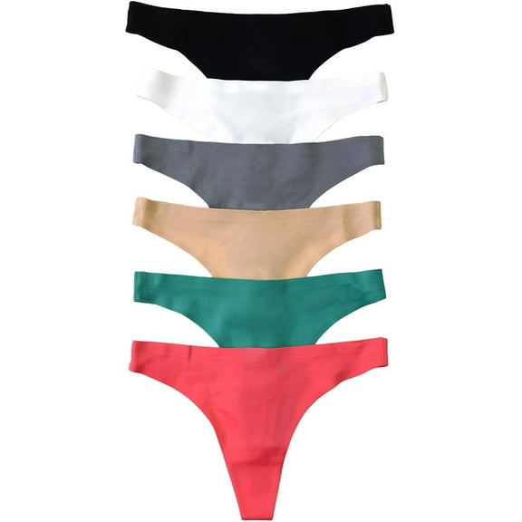 ToBeInStyle Womens Pack of 6 Invisible Low-Rise No-Show Invisible Seamless Thong Panties