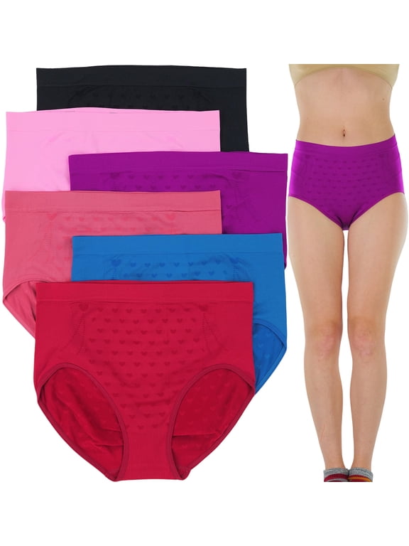 Womens Pack of 6 Plus Size Seamless Flower High Waist Briefs
