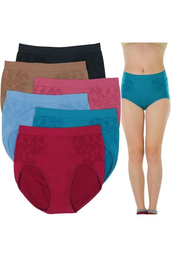 Womens Pack of 6 Plus Size Seamless Flower High Waist Briefs