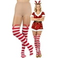 thumbnail image 1 of ToBeInStyle Womens Sassy Striped and Rudolph Detail Stockings - Red/White - One Size, 1 of 7
