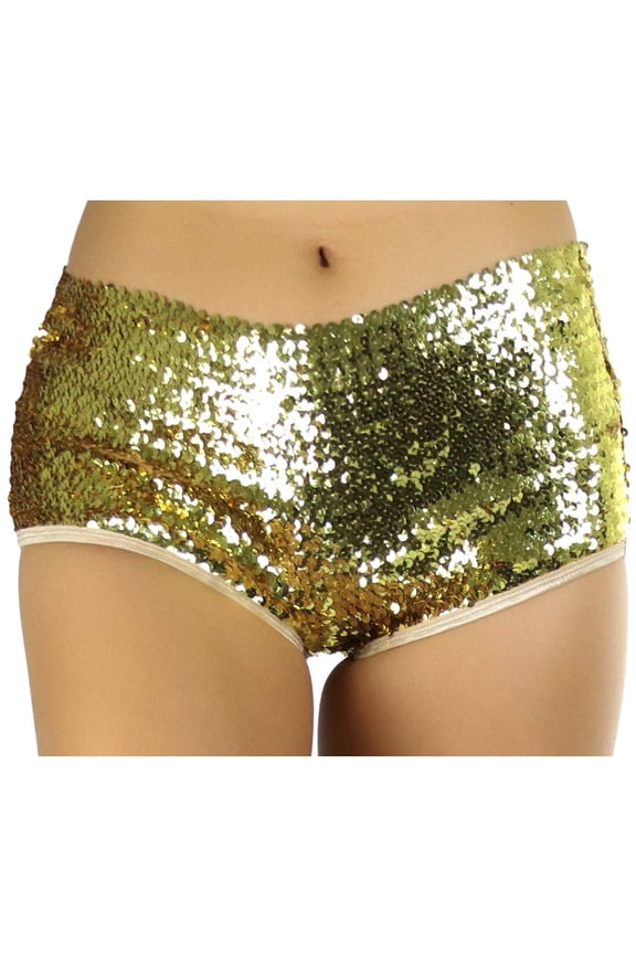 Womens Sequined Shiny Sparkly Bling Booty Dance Shorts - Gold
