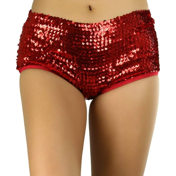 ToBeInStyle Womens Sequined Shiny Sparkly Bling Booty Dance Shorts - Red