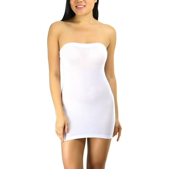 ToBeInStyle Womens Sexy Novelty Sheer Strapless Slip Dress - White