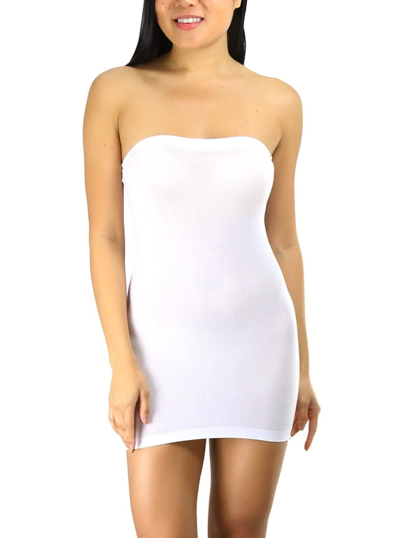 Womens Sexy Novelty Sheer Strapless Slip Dress - White