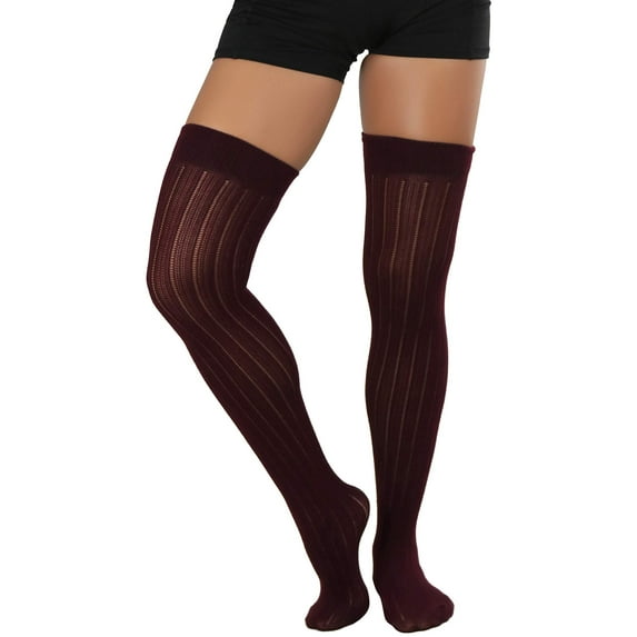 ToBeInStyle Womens Sexy Ribbed Knit Over Knee Thigh Highs - Burgundy