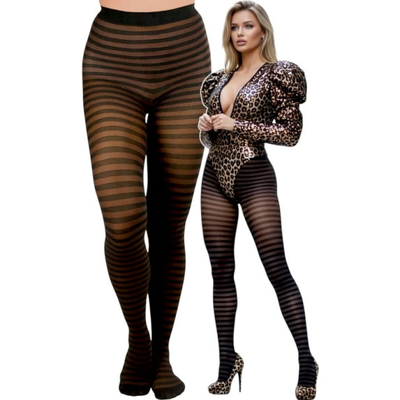ToBeInStyle Women's Colorful Opaque Striped Tights Pantyhose Stocking Hosiery - Black/Coffee - One Size