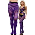 thumbnail image 1 of ToBeInStyle Womens Colorful Opaque Striped Tights Pantyhose Stocking Hosiery - Black/Purple - One Size, 1 of 6