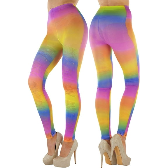 ToBeInStyle Womens Vibrant Multicolored Rainbow Opaque Fashion Tights Pantyhose Hosiery - Cross Bone Rainbow