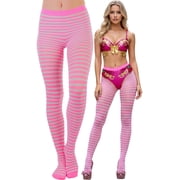 ToBeInStyle Womens Colorful Opaque Striped Tights Pantyhose Stocking Hosiery - Doll Pink/White - One Size