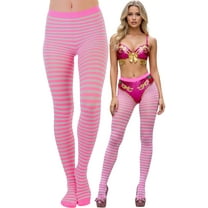 ToBeInStyle Women's Colorful Opaque Striped Tights Pantyhose Stocking Hosiery - Doll Pink/White - One Size