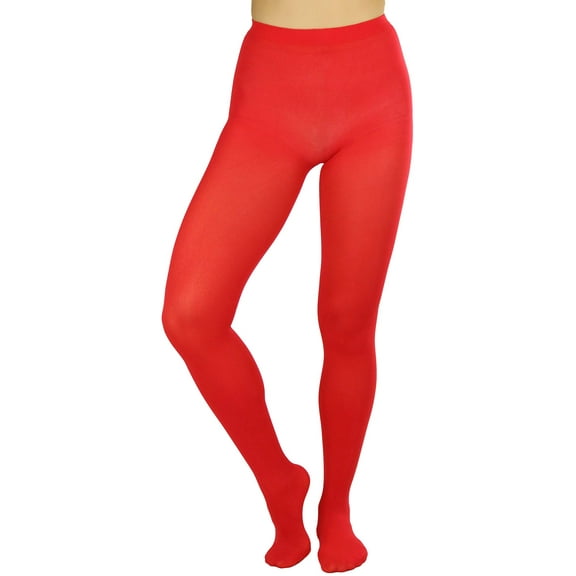 ToBeInStyle Women's Opaque Solid Color Nylon Tights Pantyhose Hosiery - Red - One Size Plus