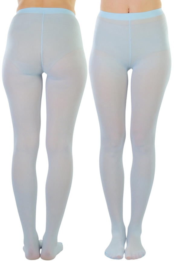 Women's Opaque Full Footed Panty Hose Leggings Tights Hosiery - Sky Blue - One Size
