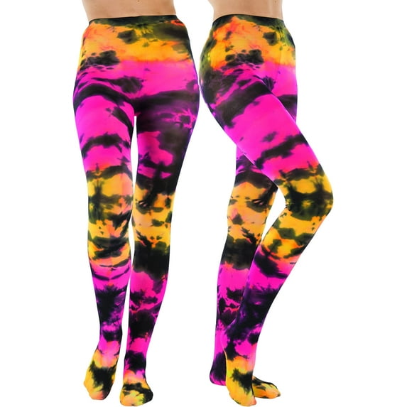 ToBeInStyle Womens Vibrant Multicolored Rainbow Opaque Fashion Tights Pantyhose Hosiery - Vibrant Tie Dye Pink & Black