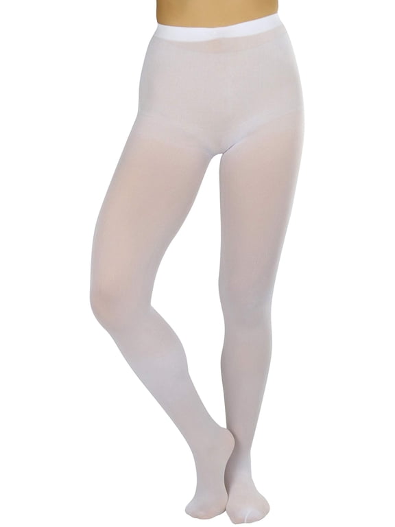 Women's Opaque Solid Color Nylon Tights Pantyhose Hosiery - White - One Size Plus