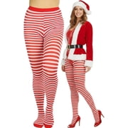 ToBeInStyle Womens Colorful Opaque Striped Tights Pantyhose Stocking Hosiery - White/Red - One Size