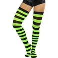 thumbnail image 1 of ToBeInStyle Womens Vibrant Horizontal Wide Striped Thigh High Stockings - Black w/ Neon Green Stripes - One Size, 1 of 6