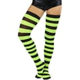 thumbnail image 1 of ToBeInStyle Womens Vibrant Horizontal Wide Striped Thigh High Stockings - Black w/ Neon Yellow Stripes - One Size, 1 of 6