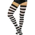 thumbnail image 1 of ToBeInStyle Womens Vibrant Horizontal Wide Striped Thigh High Stockings - Black w/ White Stripes - One Size, 1 of 4