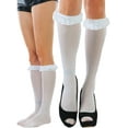 thumbnail image 1 of ToBeInStyleWomen's Lace Ruffle Opaque Knee High Fashion Socks - White, 1 of 7