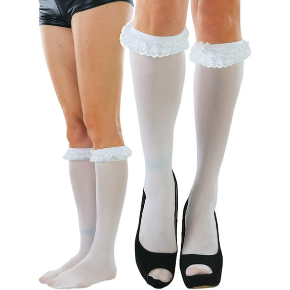 ToBeInStyleWomen's Lace Ruffle Opaque Knee High Fashion Socks - White