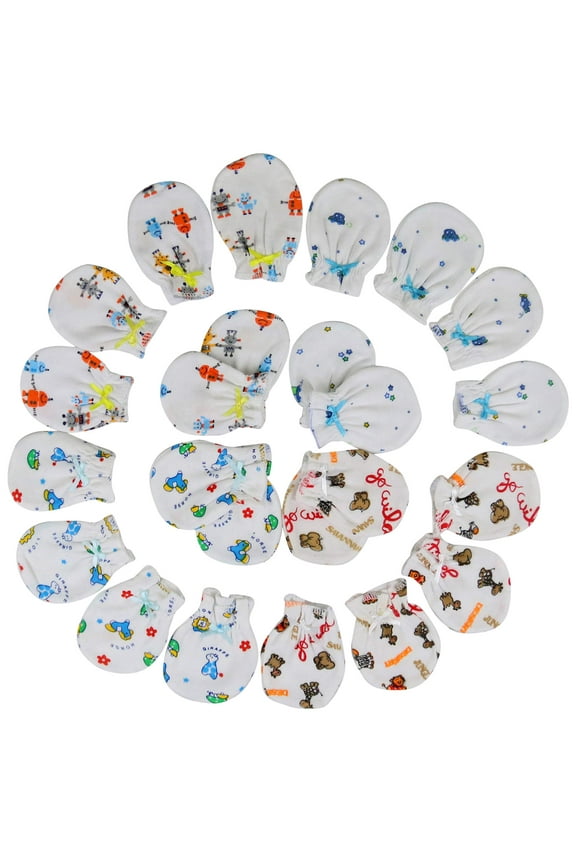 s Pack of 12 Newborn Infant Baby Ultra-Soft Cotton Anti-Scratch Mitten Gloves - Animals & Robots