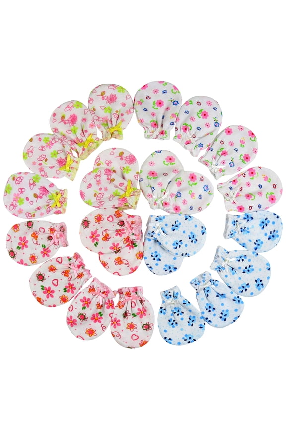 s Pack of 4 Newborn Infant Baby Ultra-Soft Cotton Anti-Scratch Mitten Gloves - Floral Print
