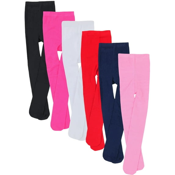 ToBeInstyle Girls' 6 Pack Solid Color Acrylic Footed Tights - Assorted - XL