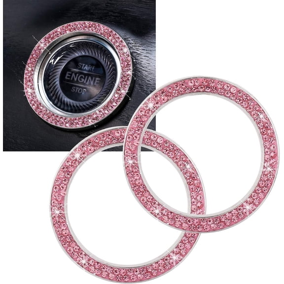 ToBeQueen Crystal Rhinestone Ring for Car Bling Decal for Vehicle 2Pcs Auto Engine Start Stop Decoration for Women Girl,Interior Ring Push to Start Bling Pink