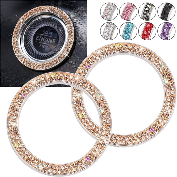 ToBeQueen Crystal Rhinestone Ring for Car Bling Decal for Vehicle 2Pcs Auto Engine Start Stop Decoration for Women Girl,Interior Ring Push to Start Bling Pink