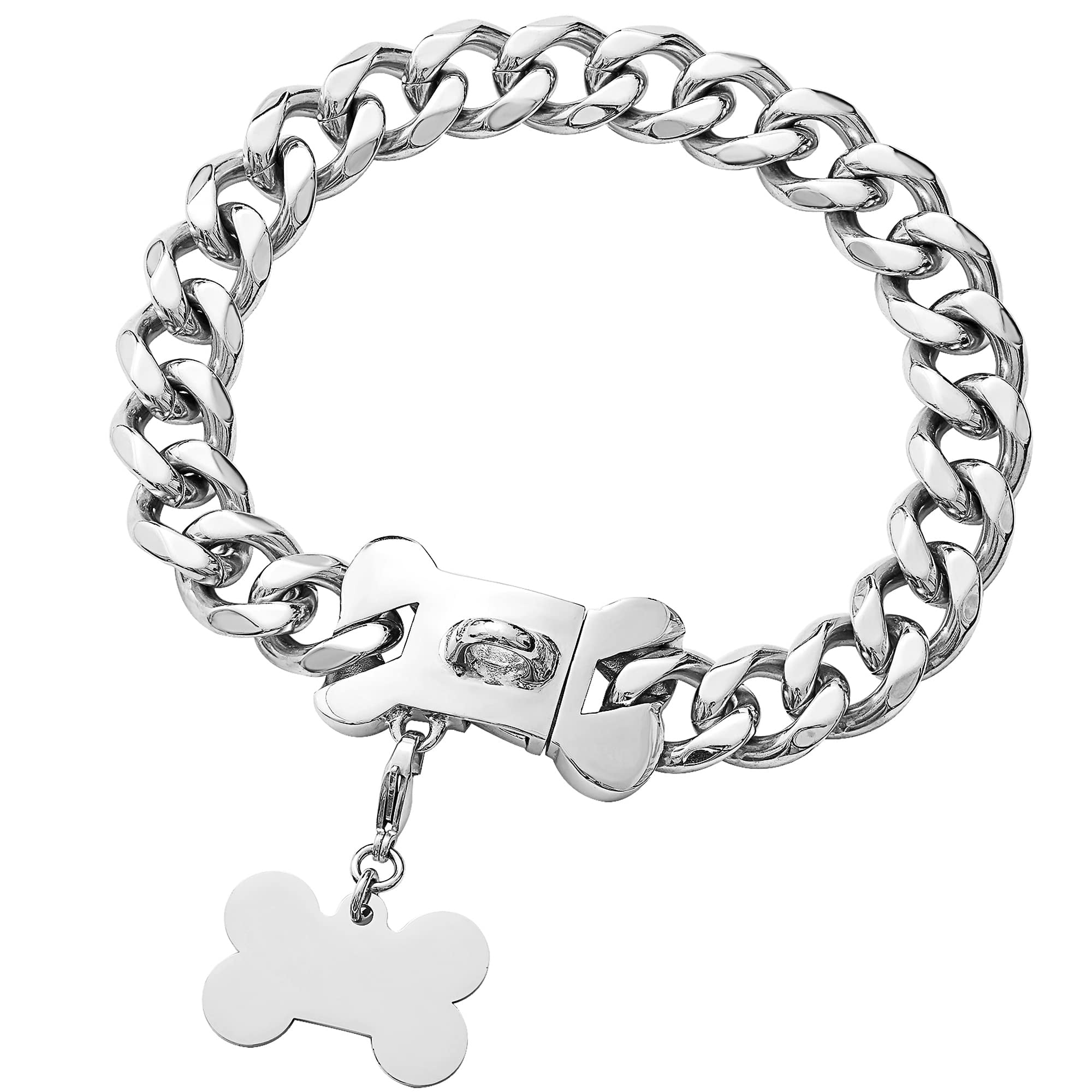 ToBeTrendy Silver Dog Chain Collar Walking Metal Chain Collar with