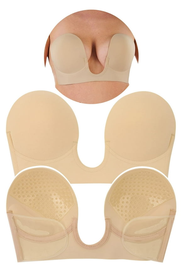 Women's Backless Strapless Self Adhesive V-Bra - Beige - A