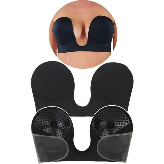 ToBeinStyle Women's Backless Strapless Self Adhesive V-Bra - Black - D
