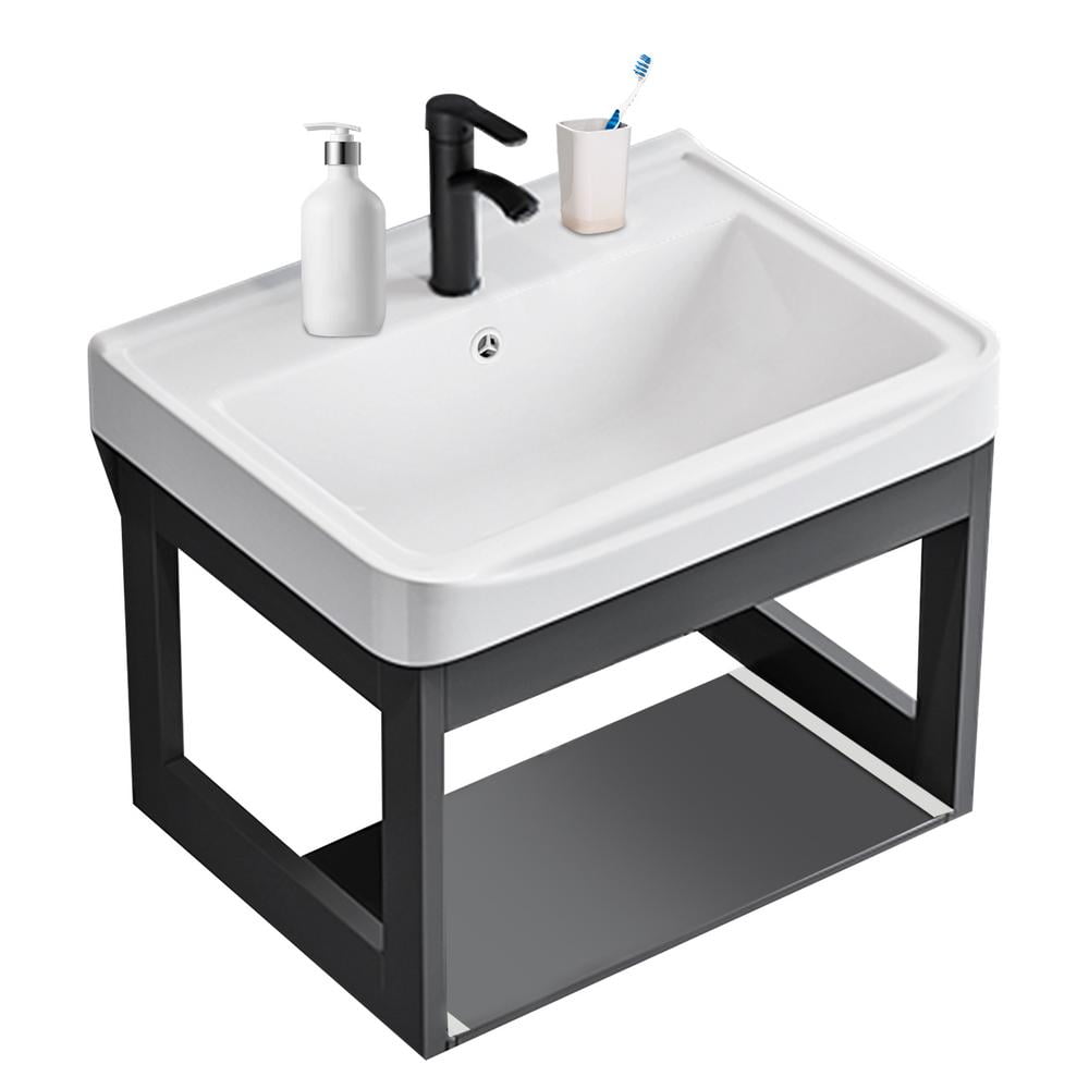ToHu Bathroom Vanity with Sink, Wall Mount Small Utility Sink with Metals Cabinet, Pedestal Sink ...