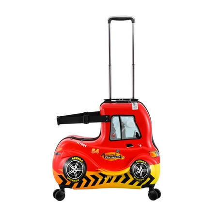 ToHu Kids Ride-On Suitcase 24 in Red Car Ride-On Trolley Case with Wheels Cabin Luggage with Safety Belt for Kid Boy Aged 6-12 Years Old skilful