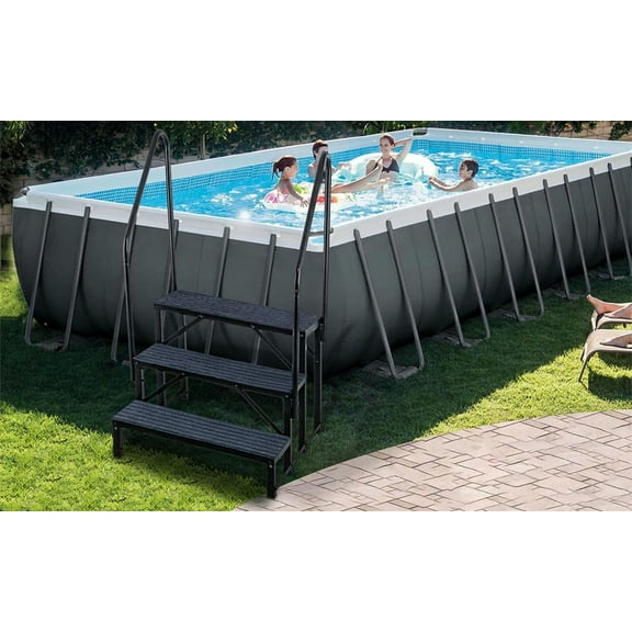 ToHu RV Steps with 2 Handrails Mobile Home Stairs 3 Step Outdoor Spa Step Ladder Mobile Home Stairs RV Steps for Travel Trailer Spa Porch Home RV lovable