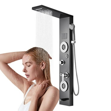 TOHU Shower Panel System Stainless Steel Waterfall Shower Panel with LED Light Full Body Shower Panel with Large Display Screen for Home Hotel Massage Parlor Gym amicably