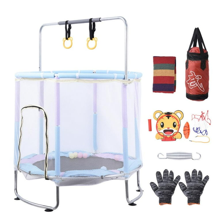 ToHu Trampoline For Kids Rebounder Trampoline with Enclosure and Swing Personal Trampoline with Basketball Hoop and Lifting Rings Home Trampoline