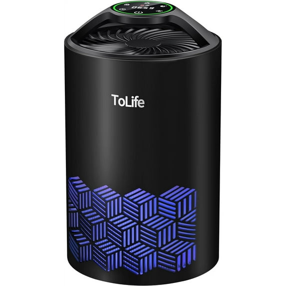 ToLife Air Purifiers for Home - HEPA Filter Air Cleaner for Pet Hair, Allergies, 99.97% Smokers, Dust, Pollen, Odor Eliminators for Bedroom up to 215 Sq.ft - Black