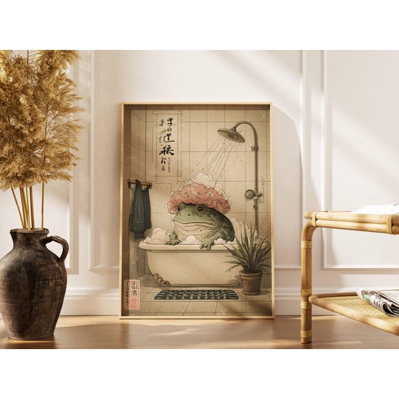 Toad Bath Shower Japanese Frog Bathroom Wall Art T Decor Ukiyo E Illustration Home Unframed Paper Print