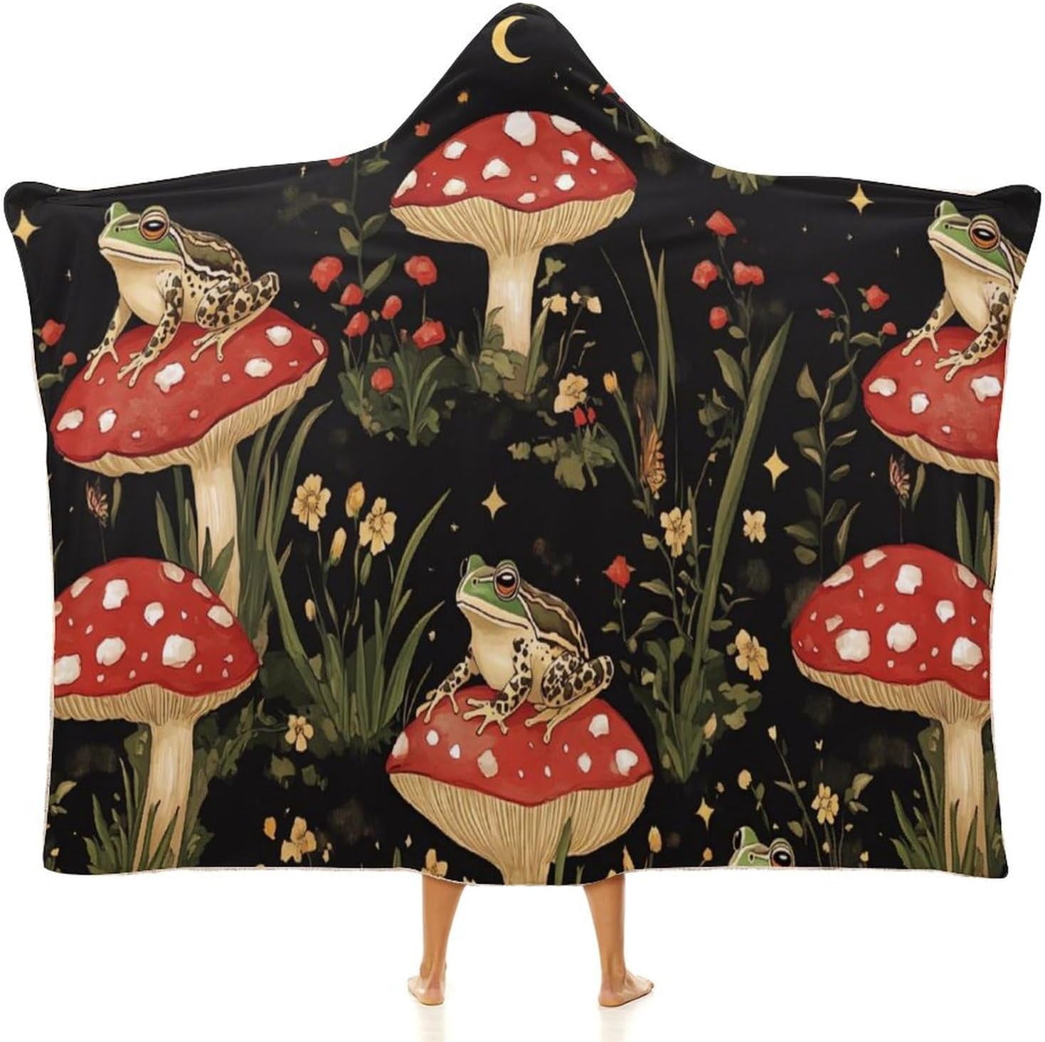Toad Frog Butterfly Mushroom Floral Hooded Blanket Fashion Hoodie Cloak Cape Wearable Throw Blankets Gift