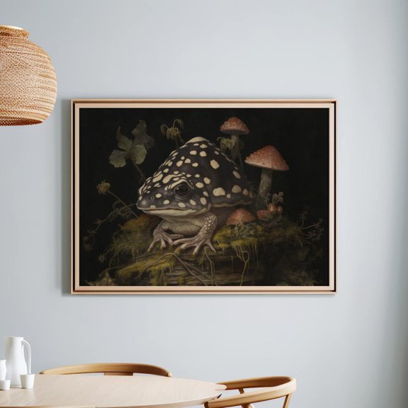 Toad Poster By Ai Artist Fosin– Goblincore Wall Art, Dark Fairycore Frog Poster, Vintage Toadstool Illustration, Amanita Muscaria Decor, Unframed Canvas Size 8x12