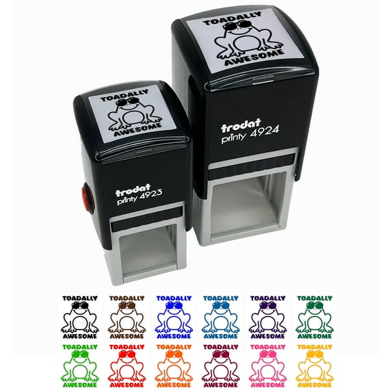Toadally Totally Awesome Frog with Sunglasses Self-Inking Rubber Stamp Ink Stamper - Brown Ink - Small 1 Inch