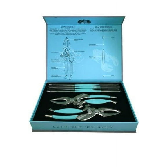 Toadfish Crab & Lobster Seafood Tool Set - 2 Shell Crackers With Cutters & 4 Multi-Use Forks - Non-Slip Grips - Stainless Steel - Built-In Bottle Opener - Makes A Beautiful Gift
