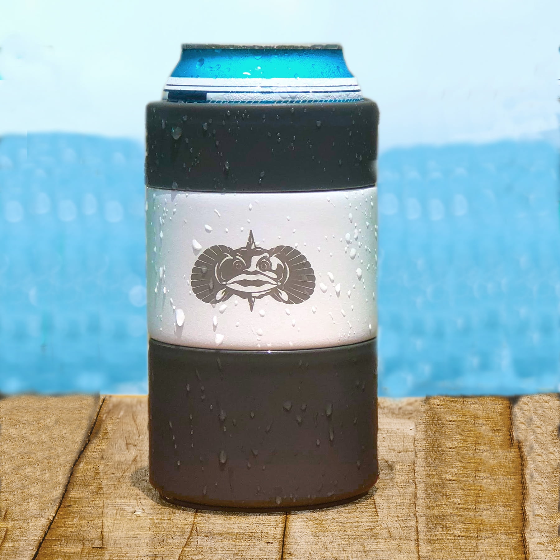 White and Black Stainless Steel Non-Tipping Can Cooler
