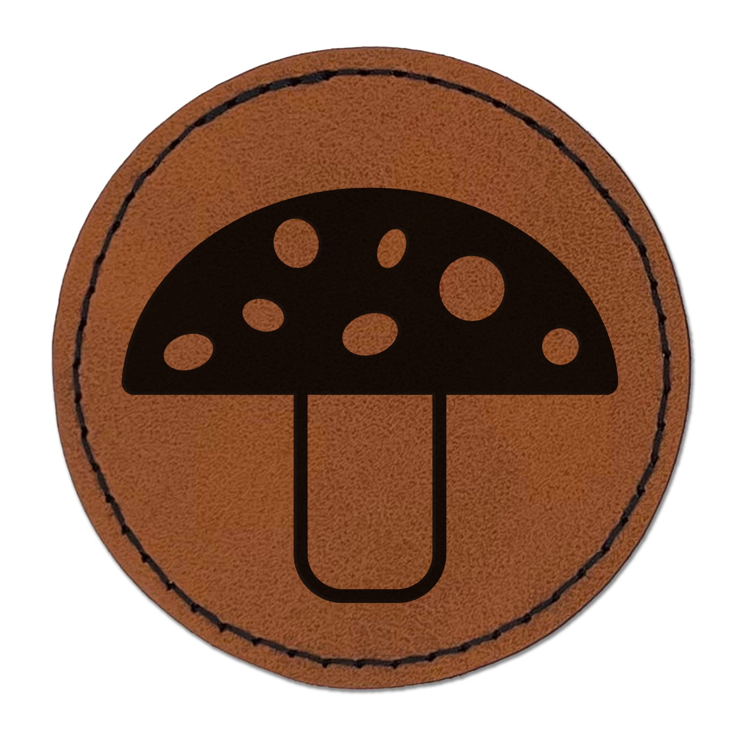 Toadstool Mushroom 2.5" Faux Leather Round Engraved Iron-On Patch ...